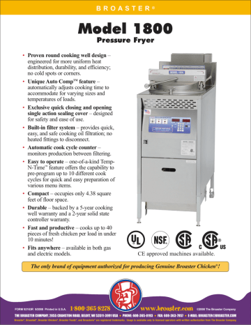 Model 1800 Pressure Fryer B R O A S T E R Manualzz