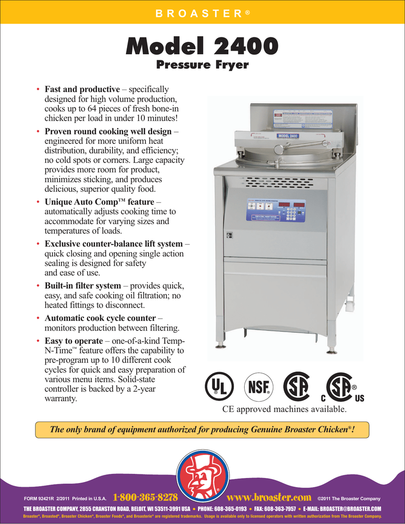 Broaster 85890 2400 Series Electric Pressure Fryer w/ Temp-N-Time  Controller, Built-In Filter