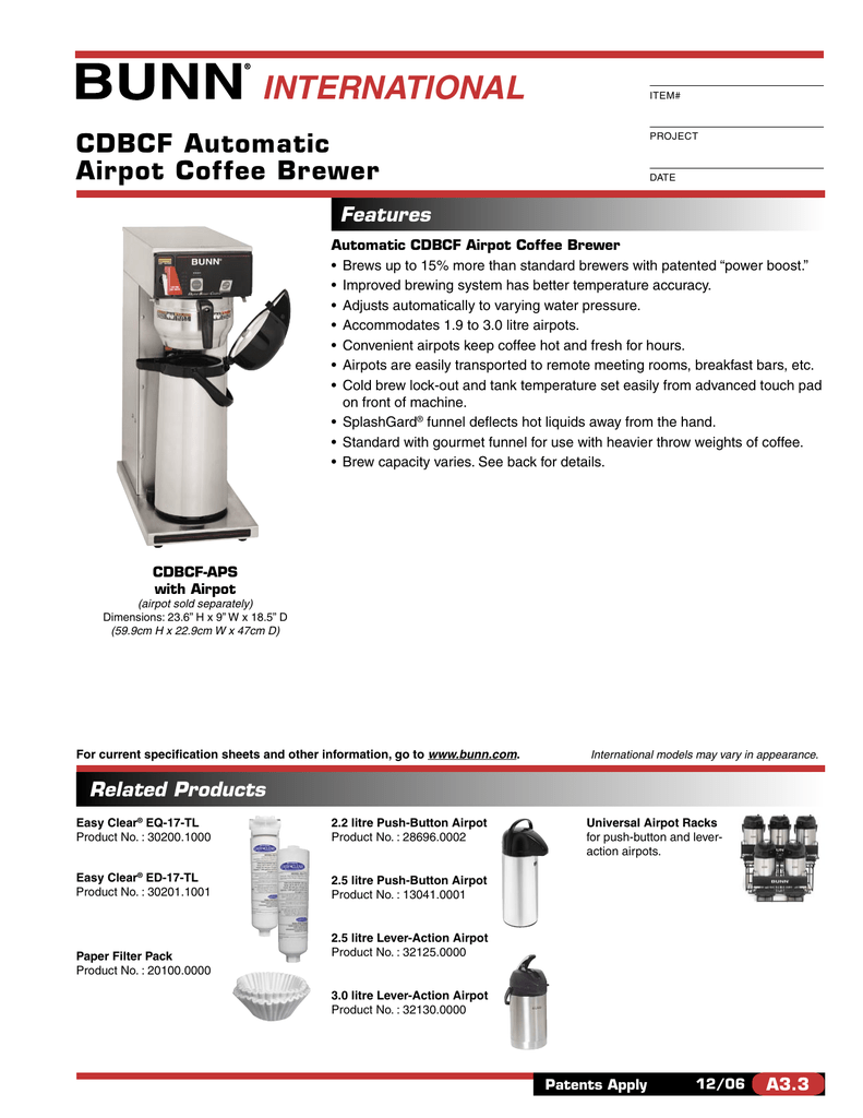 Bunn O Matic Cdbcf Aps User Manual Manualzz