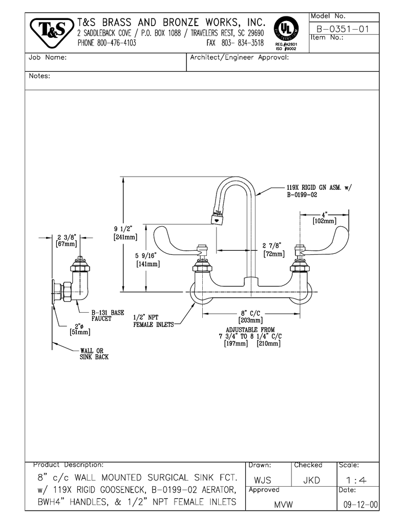 T & S Brass & Bronze Works B-0351-01 User manual | Manualzz