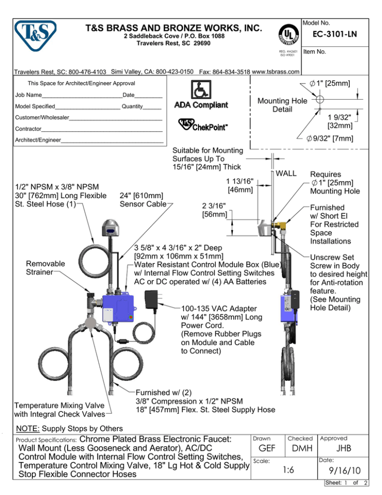 T S Brass Bronze Works Ec 3101 Ln User Manual Manualzz