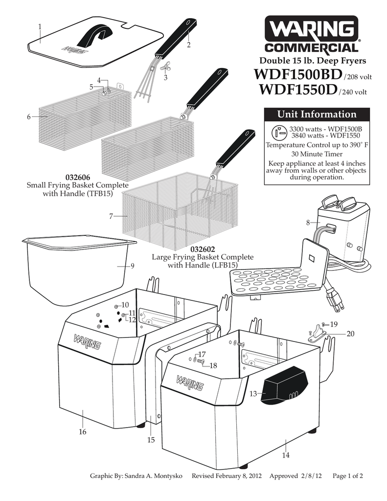 Waring WDF1550D Double 15 lb. Deep Fryer 240V Parts Diagram Manualzz