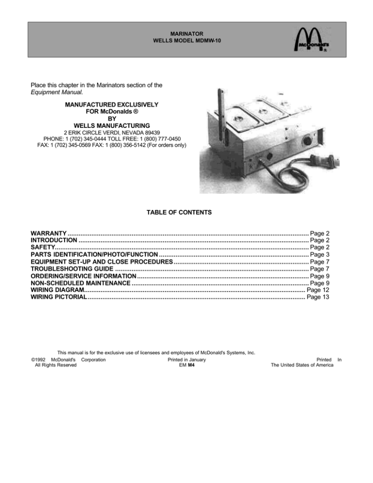 Wells Manufacturing MDMW-10 User manual | Manualzz