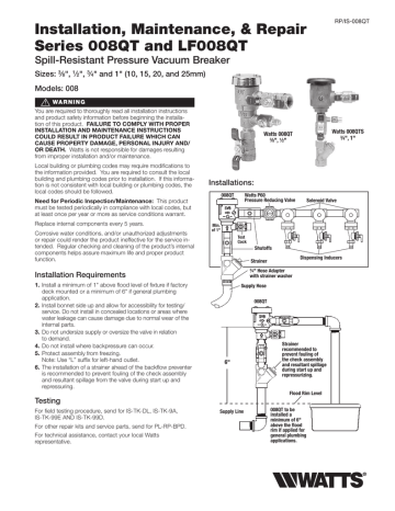 Installation, Maintenance, & Repair Series 008qt And Lf008qt Spill 