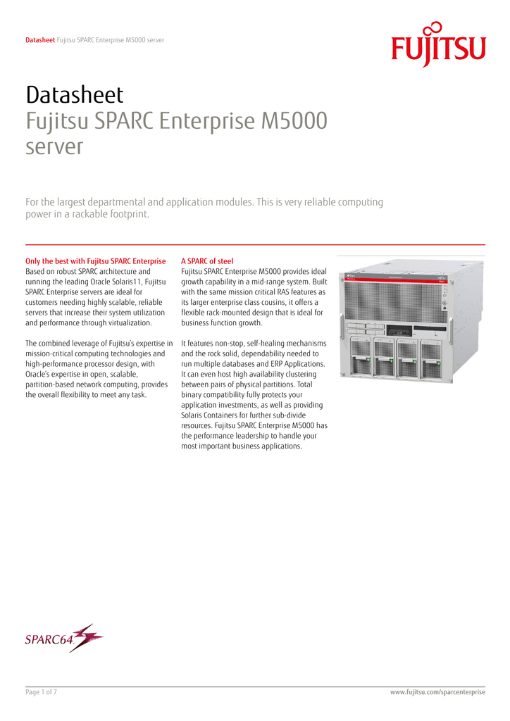 Datasheet Fujitsu Sparc Enterprise M5000 Server Manualzz