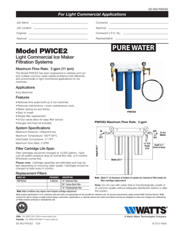 Watts Pwice2 Light Commercial Ice Maker Filtration Systems - Maximum 