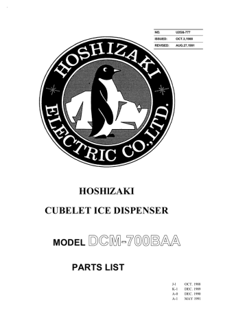 Hoshizaki American, Inc. DCM-700BAA-A-0 Part Manual | Manualzz