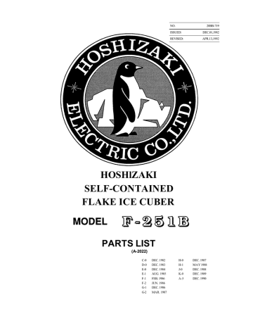Hoshizaki American, Inc. F-251B-A-5 Part Manual | Manualzz