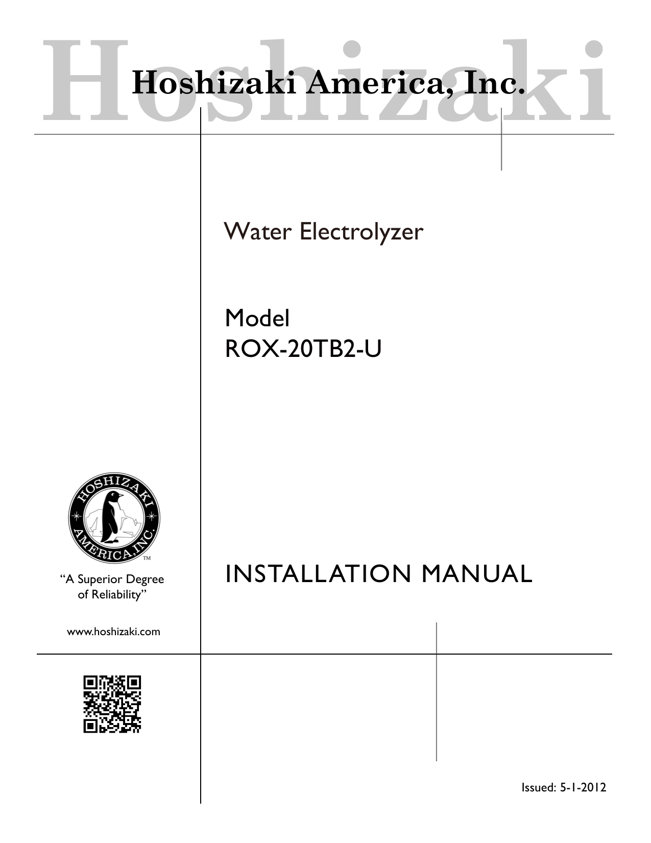 Hoshizaki Hoshizaki America, Inc. Model INSTALLATION MANUAL Manualzz