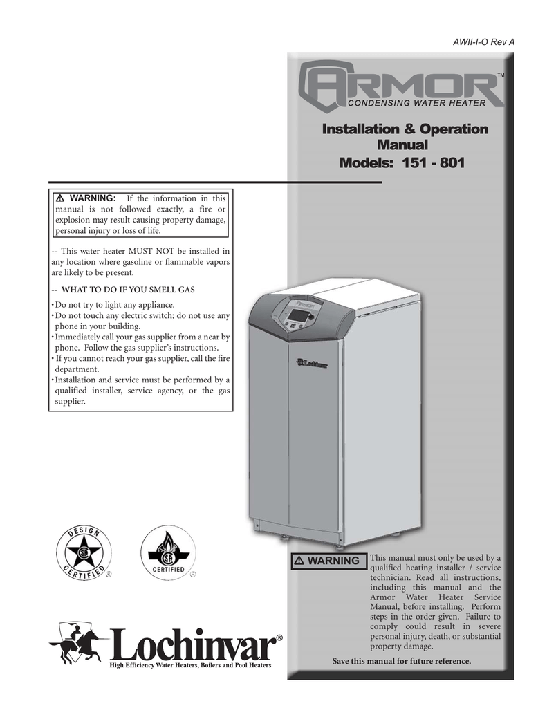 Lochinvar ARMOR AWN801PM Installation and Operation Manual | Manualzz