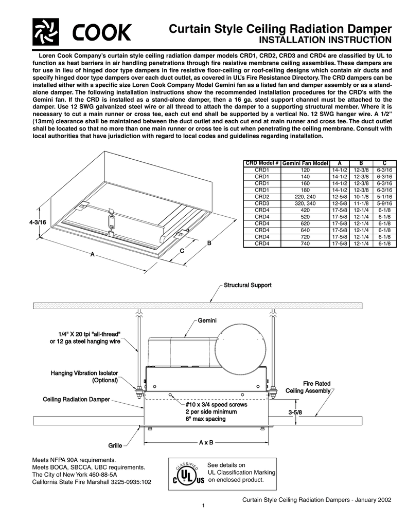 Curtain Style Ceiling Radiation Damper Manualzz Com