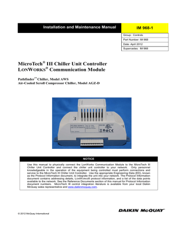 MicroTech III Chiller Unit Controller L W | Manualzz