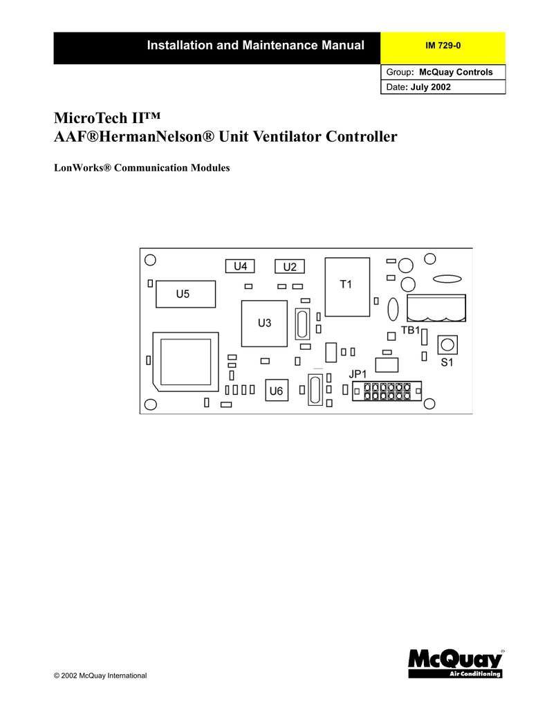 MicroTech II™ AAF®HermanNelson® Unit Ventilator Controller Installation