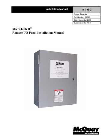 Remote I/O Panel MicroTech II Installation Manual | Manualzz