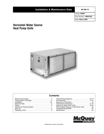 Horizontal Water Source Heat Pump Units Contents Installation