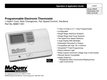McQuay 802005210 Thermostat 30 Dial 62-69F-DEG 