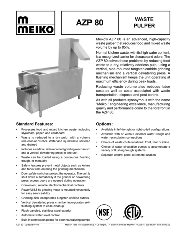 Meiko AZP80 General Manual | Manualzz