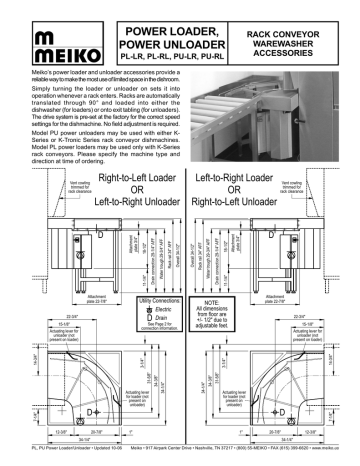 Meiko Power Loader K-Series PL-LR, PL-RL, Power Unloader K-Series PU-LR ...