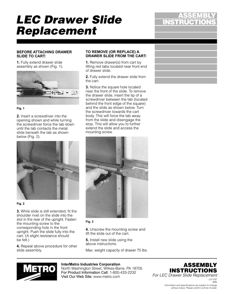 Lec Drawer Slide Replacement Assembly Instructions Manualzz Com