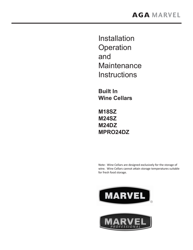 Marvel M24DZBGXR Wine Cooler Installation Instruction Manualzz