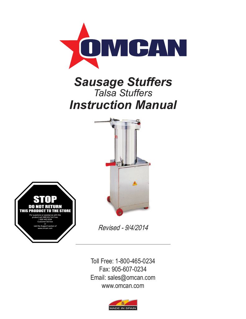 Sausage Stuffers Instruction Manual Talsa Stuffers Revised 9/4/2014