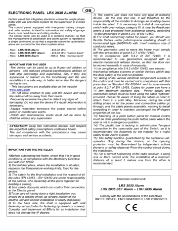 SEAV Key Gates LRX 2035 Alarm System User guide | Manualzz