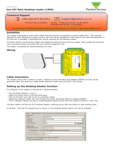 Paxton Net2 Desktop Reader Instructions | Manualzz