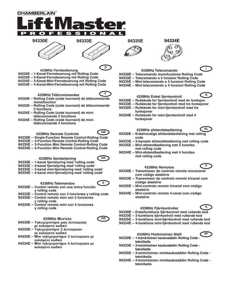 Chamberlain Liftmaster 433 Mhz Owner S Manual Manualzz