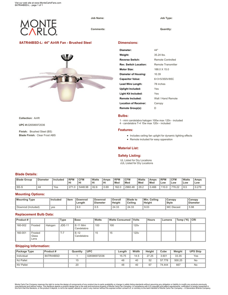 8atr44bsd L 44 34 Airlift Fan Brushed Steel Dimensions