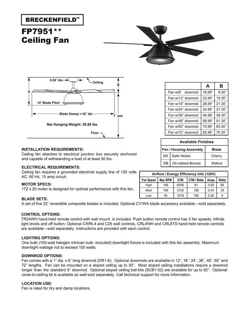 Fp7951 Ceiling Fan Breckenfield A Manualzz Com