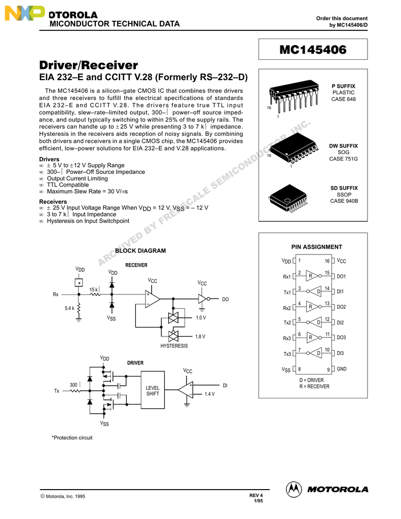 MOTOROLA MC145406DW SMD16 Driver//Receiver EIA 232-E and