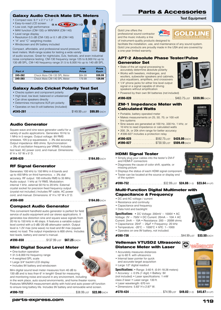 Parts Amp Accessories Test Equipment Galaxy Audio Check Mate Spl Meters Manualzz