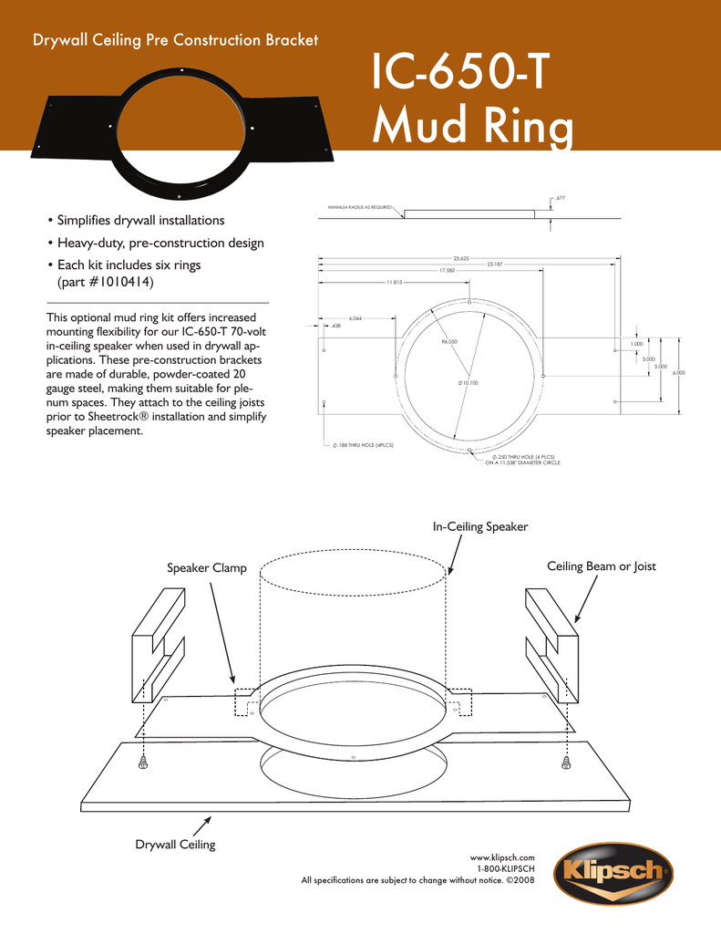 Ic 650 T Mud Ring Drywall Ceiling Pre Construction Bracket