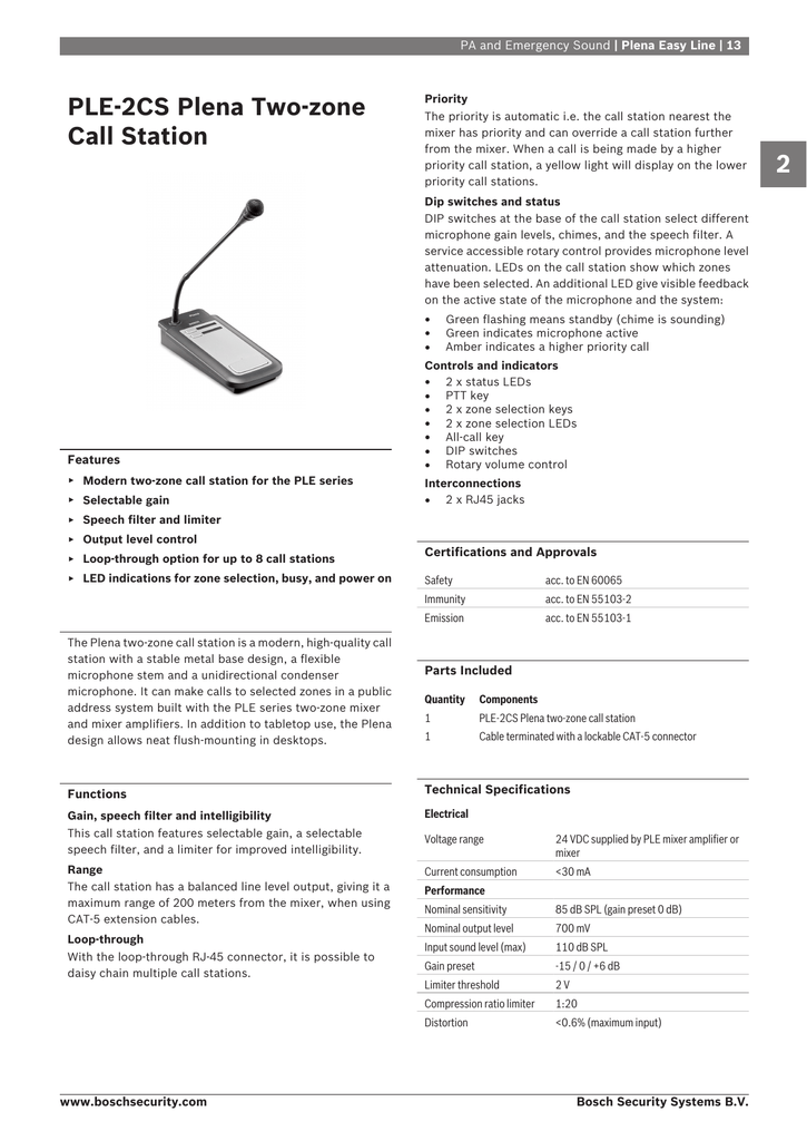 Ple 2cs Plena Two Zone Call Station Plena Easy Line 13