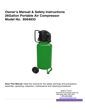 Owner S Manual Amp Safety Instructions 26gallon Portable Air Pressor Manualzz