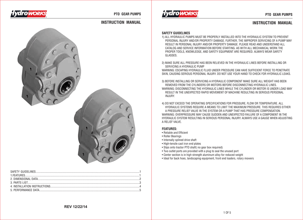 INSTRUCTION MANUAL PTO GEAR PUMPS SAFETY GUIDELINES Manualzz