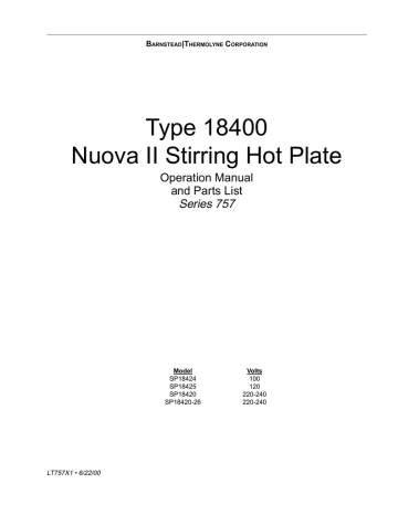 Type 18400 Nuova II Stirring Hot Plate Operation Manual and Parts List | Manualzz