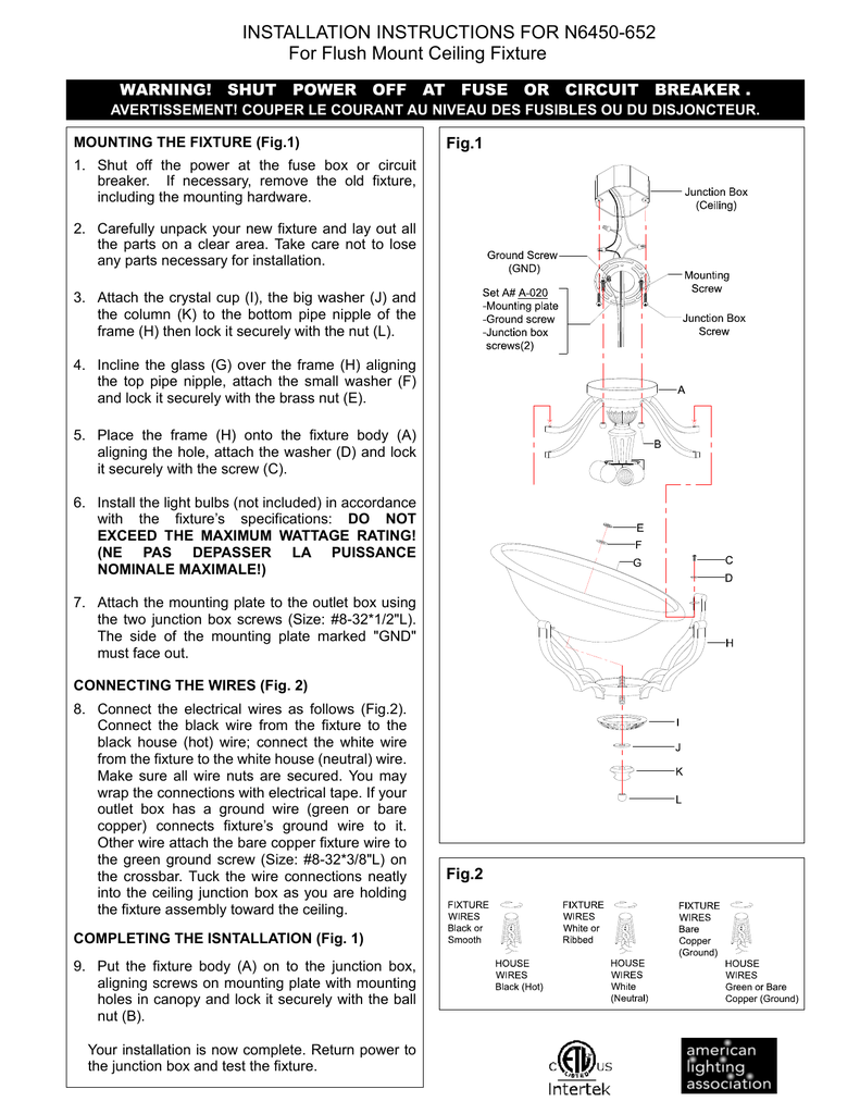 Installation Instructions For N6450 652 For Flush Mount