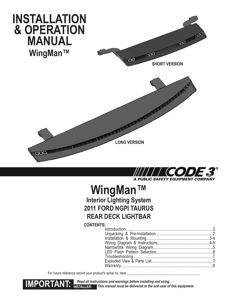 Installation & Operation Manual Wingman™ Manualzz Com NPN Wiring-Diagram Code 3 Wingman Wiring Diagram