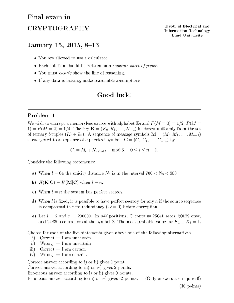 Final Exam In Cryptography January 15 15 8 13 Manualzz