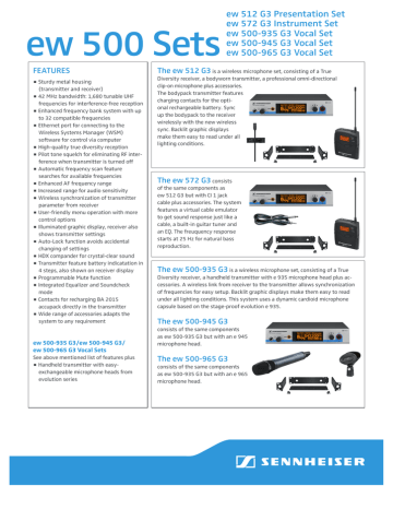 Sennheiser Ew 500 965 G3 Ew 572 G3 Ew 500 945 G3 Ew 512 G3 Ew 500 935 G3 Specification Manualzz