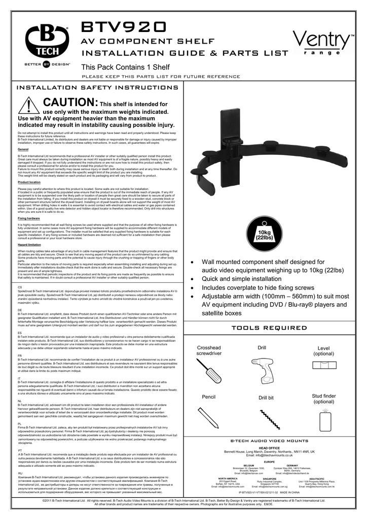 Btv9 Caution Av Component Shelf Installation Guide Amp Parts List Manualzz