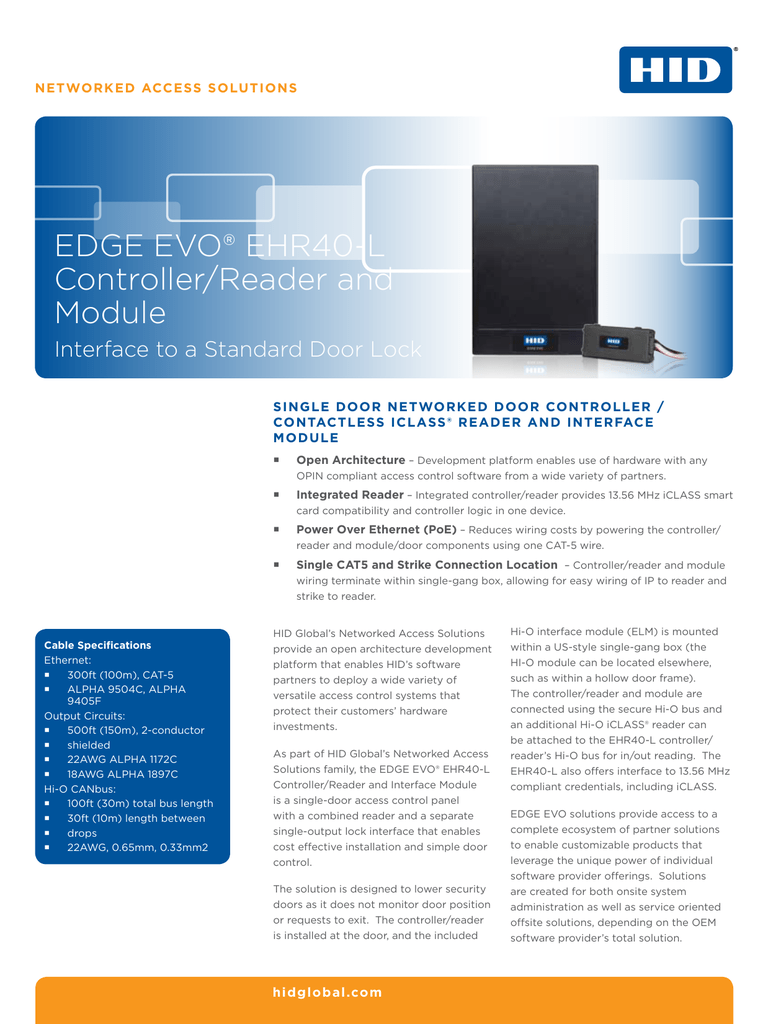 Edge Evo Ehr40 L Controller Reader And Module Interface To