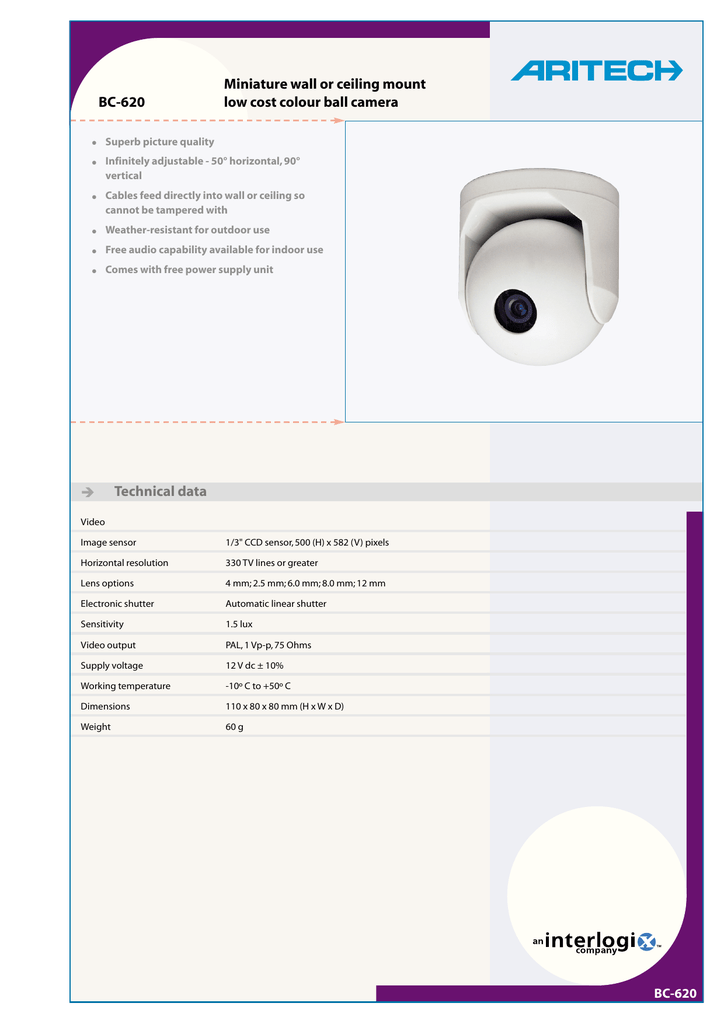 Miniature Wall Or Ceiling Mount Bc 620 Low Cost Colour Ball