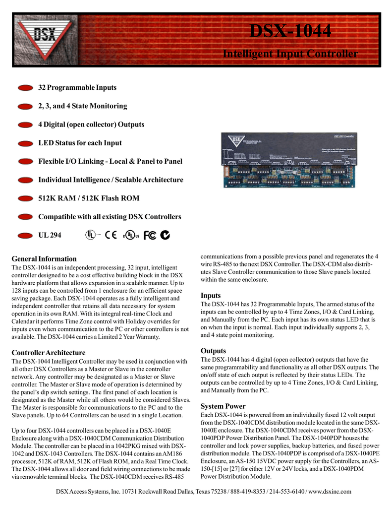 DSX DSX1040PDP Access Control Controller Specifications, 42 OFF