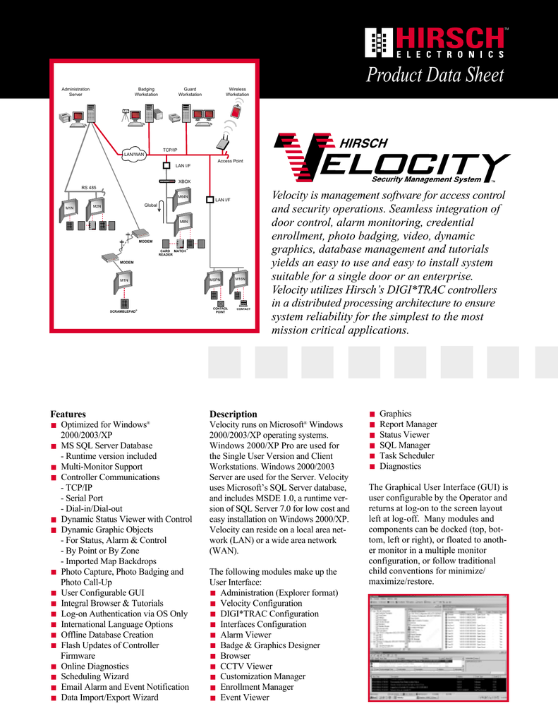 Download Hirsch Electronics Velocity - IS Integrated security systems