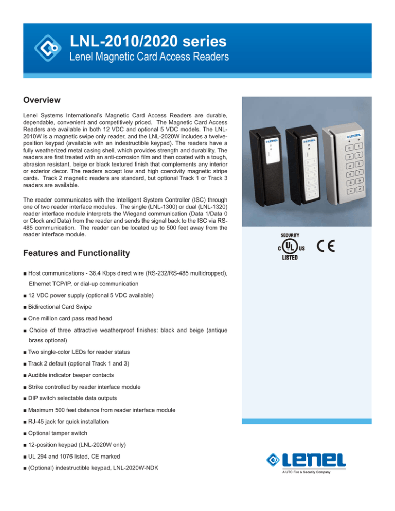 LNL2010/2020 series Lenel Card Access Readers Overview Manualzz