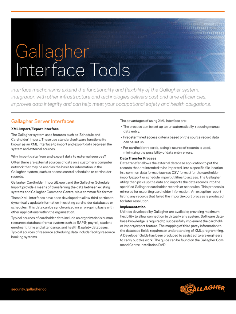 Download Gallagher API Access control software datasheet Manualzz