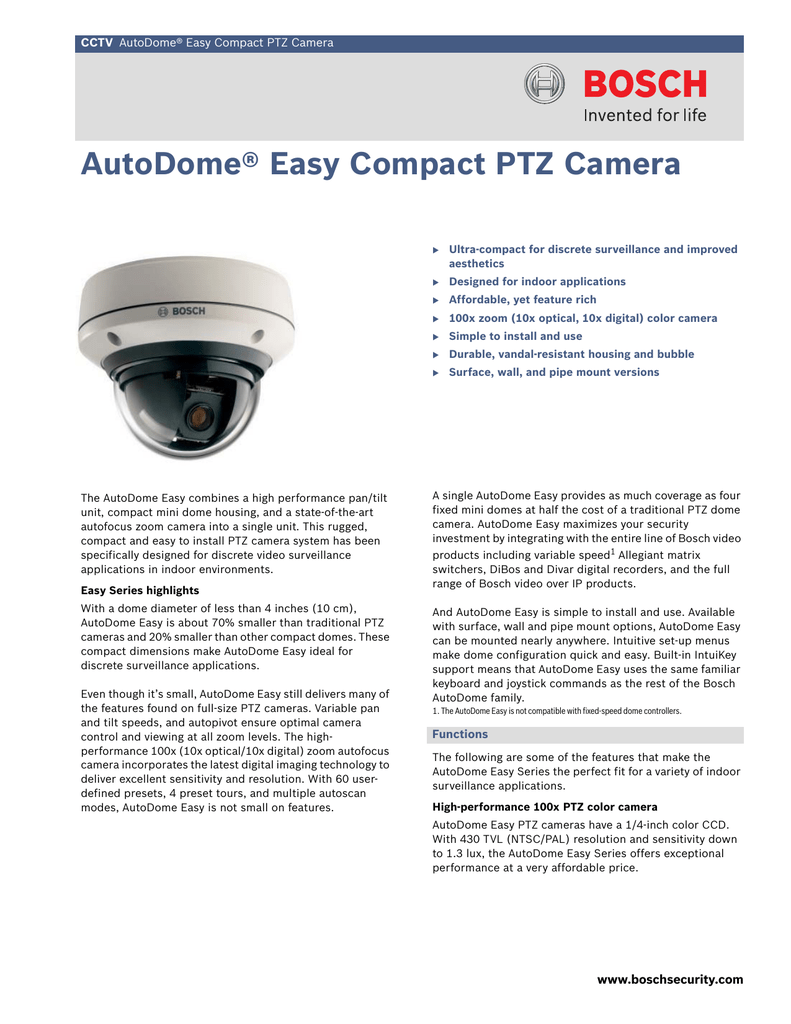 Autodome Easy Compact Ptz Camera Cctv Manualzz