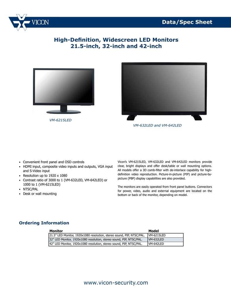 Data Spec Sheet High Definition Widescreen Led Monitors 21 5 Inch 32 Inch And 42 Inch Manualzz